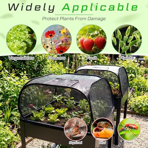 SATINIOR 2 Pack 70% Garden Plant Shade Tent UV Resistant Pop up Plant Protector Sun Shade Netting with Zipper Outdoor Insect Barrier Mesh Guard Cover from Animals Bird(Tent Style,39.4"x39.4"x19.7") - Image 6