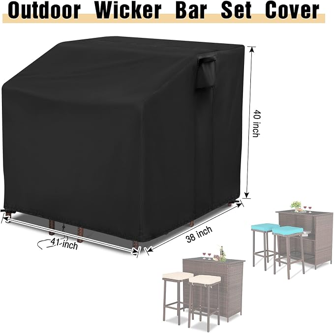 41 Inch Patio Bar Set with Stool Cover for Wicker 5 Piece Patio Furniture | 41x38x40,Waterproof Dustproof Heavy Duty Oxford Fabric,for Outdoor Balcony Wicked Bar Table