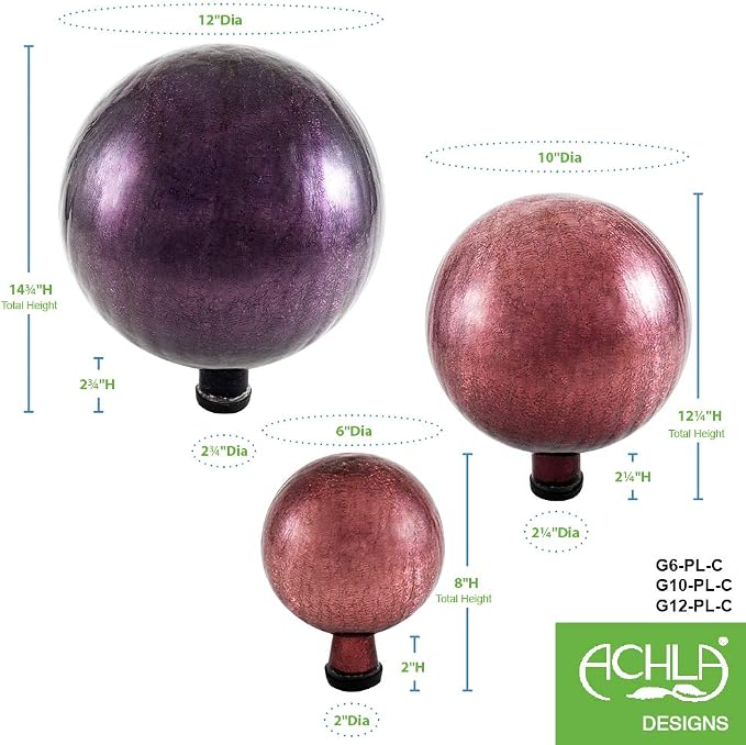 Achla Designs 12-Inch Crackle Gazing Globe Ball, Plum