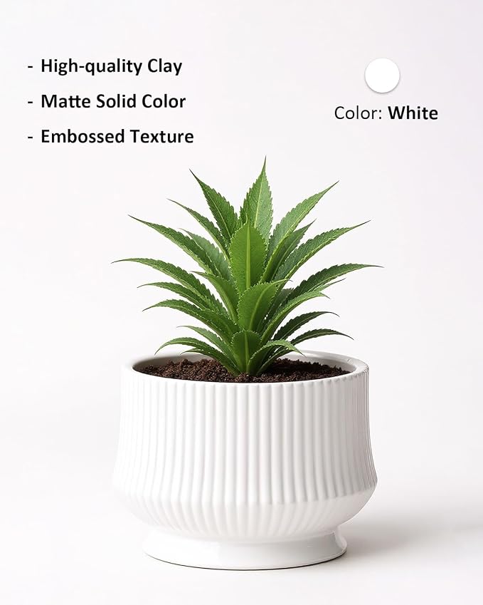 OXART Ceramic Plant Pots Indoor Pot Set with Drainage Holes, 10+8+6 inch Ceramic Planters Pots for Plants, Home Garden Large Flower Pot for Plants Herbs Cactus Orchid, White