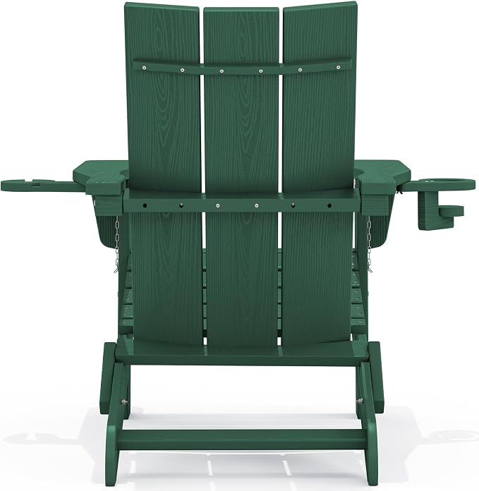 SERWALL Folding Adirondack Chair with Dual Cup Holders Set of 6, Modern Adirondack Chairs, HDPE All-Weather Fire Pit Chairs for Outdoor, Patio, Garden, Green