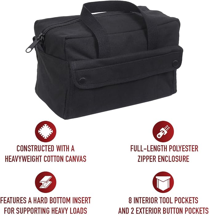 Rothco GI Style Mechanics Tool Bag, Heavy-Duty Canvas Tool Storage | 7.5 Liter Capacity, Heavyweight Canvas, Reinforced Bottom, Garage Storage