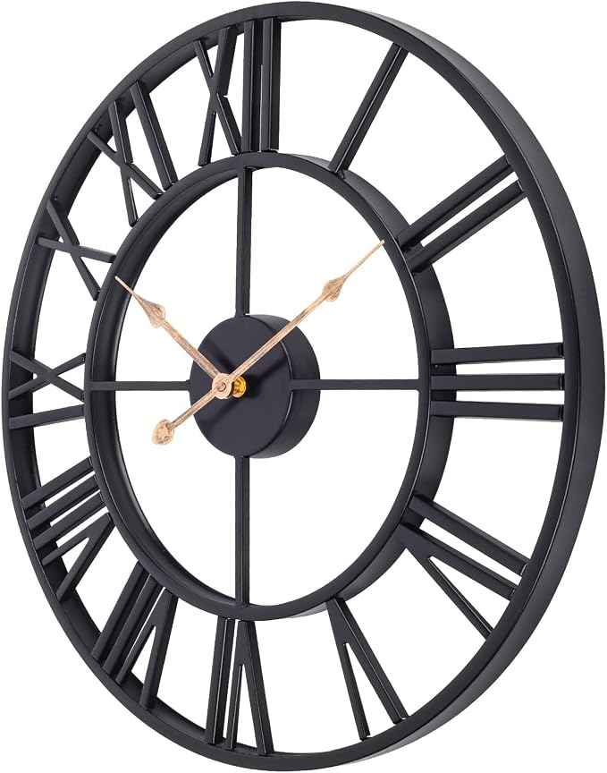 14 Inch Outdoor Clock for Patio Waterproof, Large Poolside Wall Clock, Vintage European Industrial Skeleton Metal Outdoor Wall Clock, Silent Battery Operated Garden Clock for Backyard Fence Porch