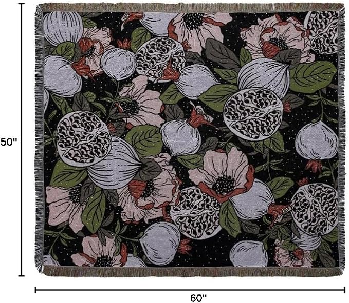 Boho Throw Blanket Reversible Cotton Bohemian Tapestry Hippie Room Decor Double Sided (Boho Flower Dark 50"x60")