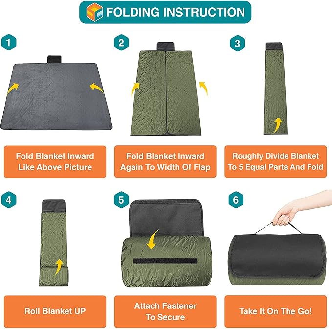 SUN CUBE Large Waterproof Camping Blanket, Fleece Quilted Stadium Blanket for Cold Weather, Windproof Foldable Outdoor Blanket Mat for Picnic, Beach, Pets, Car, 60x80in