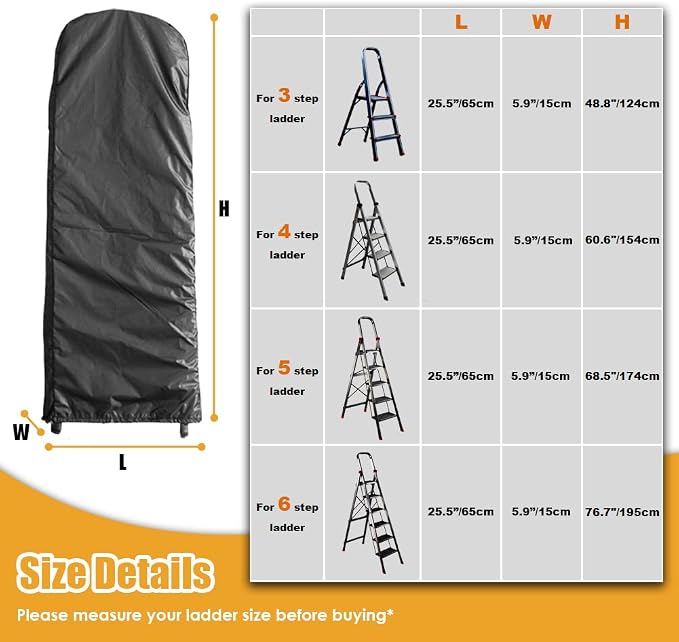 Folding Ladder Cover Dustproof & Waterproof with Drawstring for Step Ladder Patio Garden Outdoor Household Storage Bag - Black