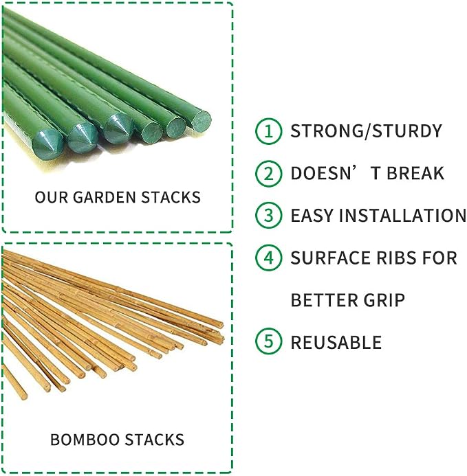 G-LEAF Garden Stakes 4 ft Plastic Coated Steel Tube Sturdy Metal Plant Sticks for Tomato,Cucumber,Bean,Tree,Pack of 25