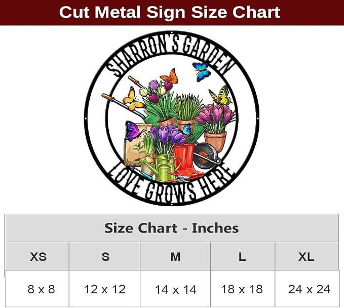 MeMate Flowers Garden Signs Outdoor Decor, Personalized Outdoor Metal Signs, Custom Name Garden Plaques Decoration for Potting Shed, She Shed, Gifts for Gardeners Women Grandma Mom