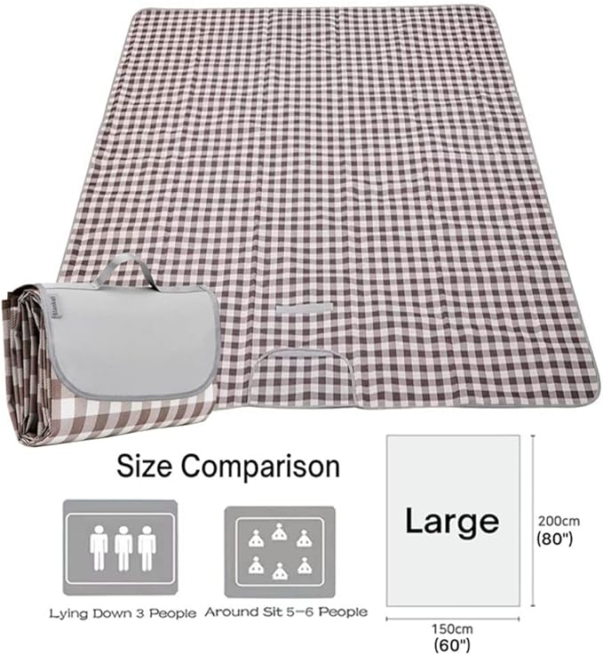 RUIBOLU Extra Large Picnic Blanket Beach Blankets, 80''x60'' Picnic Mat Waterproof Sand Proof Foldable Portable for Outdoor Camping Hiking Travel Grass Park Music Festival Lawn Mats (Brown)