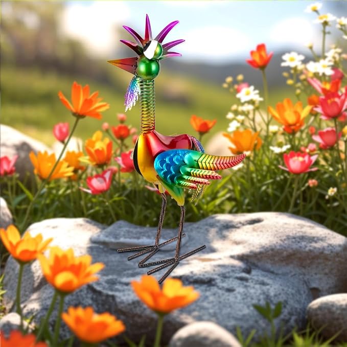 Metal Wacky Rooster Garden Statue, 18'' Rooster Decor Yard Statue Decorations Outdoor, Chicken Yard Art for Outside, Patio, Backyard, Lawn(Colorful)