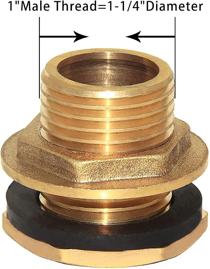 Joywayus 1" Male And No Female Inside Soild Brass Water Tank Connector Bulkhead Tank Fitting With Rubber Ring Stablizing
