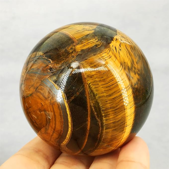 2.4-2.8 inch Natural Tiger's Eye Crystal Ball with Stand, Hand Polished Tiger Eye Stone Sphere, Healing Crystal Decorative Orb, Reiki Energy Stone Crafts, Feng Shui Home Ornament