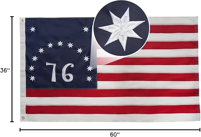 AMZFLAG 76 Bennington Flag 3x5 ft Outdoor, Embroidered 1776 Betsy Ross Flags for 250 Anniversary Outside, Heavy Duty Bennington US USA Flag with 2 Brass Grommets
