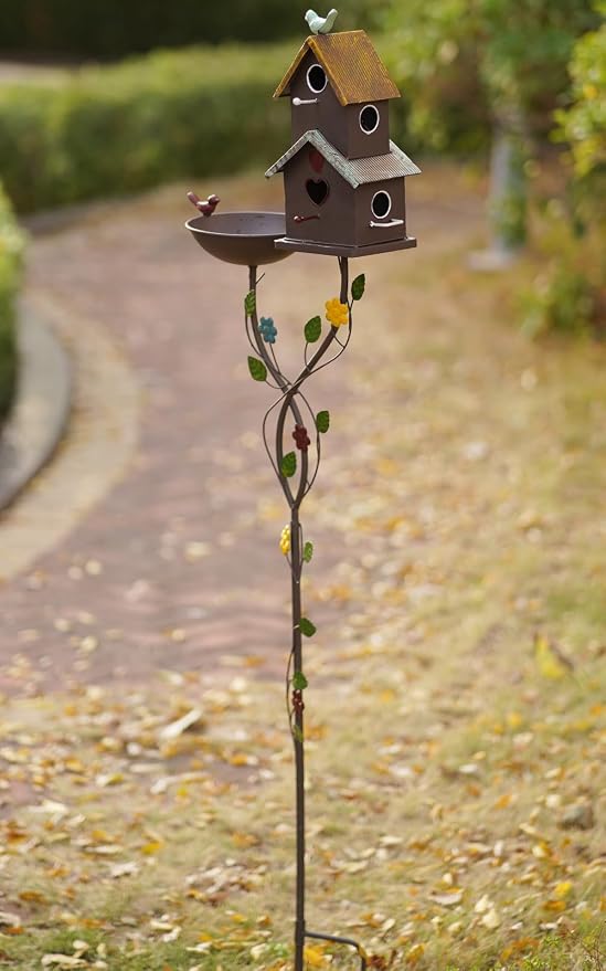 HLQMFHT 60.6" H Bird Baths for Outdoors,Metal Bird Bath Bowl,Birdhouses for Outdoors with Pole,Birdhouses for Outdoors,Garden Yard Decor
