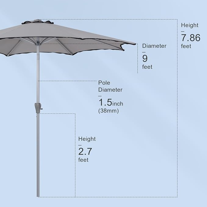 Tempera Patio Umbrellas Arc Edge Outdoor Table Market Umbrellas with Crank & Pust Button Tilt|Auto-Tilt, 8 Steel Ribs, High Color-Fastness Canopy