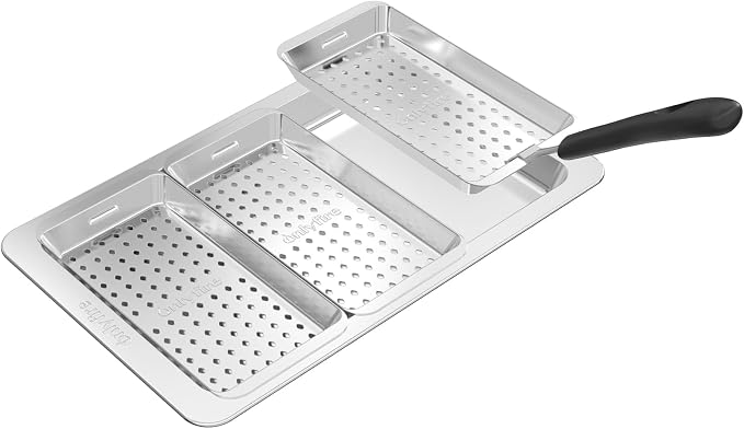 Onlyfire Grill Basket Set, 5PCS Stainless Steel Grill Pan - Include 3 Grilling Baskets, a Serving Tray and Removable Handle, Great for Grilling Fish, Meat, Veggies
