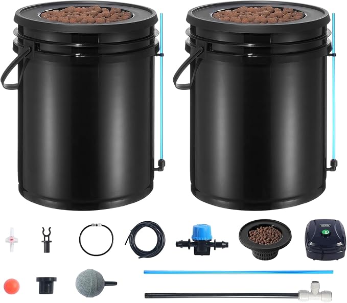 VEVOR DWC Hydroponics Grow System, Hydroponic Growing System with Top Drip Kit, Deep Water Culture 5-Gallon 2 Buckets, with Air Pump, Air Stones and Water Level Device for Leafy Vegetables