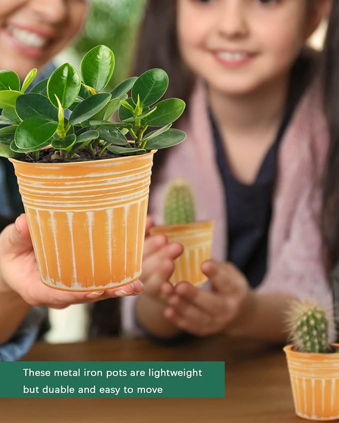 vensovo 7 Inch Galvanized Bucket Planter - 6 Pack Metal Flower Pots with Drainage Holes & Plugs, Rustic Orange Tin Pots for Indoor Herbs, Outdoor Succulents, Farmhouse Home Garden Decor