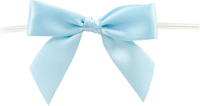 Reliant Ribbon 5170-05205-3X2 Satin Twist Tie Bows - Large Bows, 7/8 Inch X 100 Pieces, Light Blue