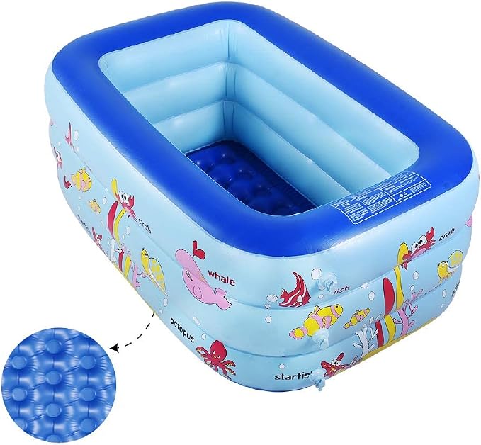 Inflatable Kiddie Pool, 51" x 33" x 21" Higher Kids Swimming Pool for Indoor or Outdoor, Ocean World Inflatable Bathtub with Inflatable Soft Floor, Ball Pit Pool