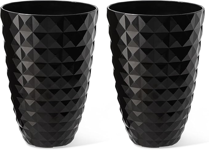 Glitzhome 19.75" H Oversized Tall Planter, Modern Set of 2 Round Tall Black Planters with Drainage Holes, Garden Plant Pots Flower Container for Indoor Outdoor, Front Door, Patio and Deck
