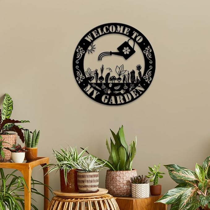 MeMate Garden Sign Outdoor Decorations, 12 inches Metal Garden Sign Decor Outside, Gardening Gifts for Family Friends Gardeners, Rustic Plaque for Potting Shed, Flowers Garden, Vegetable Garden Signs