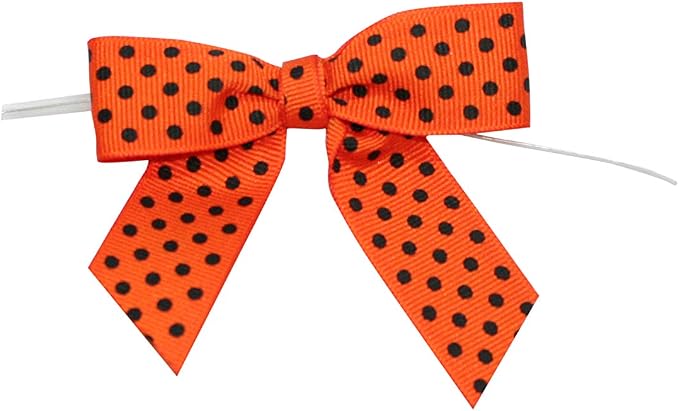 Reliant Ribbon Grosgrain Dot Twist Tie Bows - Large Bows, 7/8 Inch X 100 Pieces, Orange/black