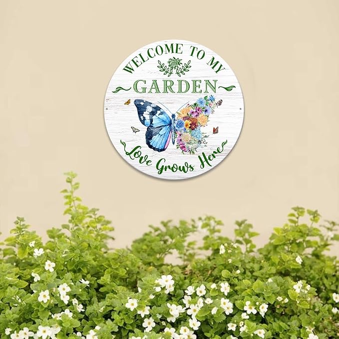 MeMate Garden Sign Outdoor Decorations, 12 inches Metal Signs Decor Outside, Gardening Gifts for Family Friends Gardeners, Rustic Plaque for Potting Shed, Flowers Vegetable Gardens (03)