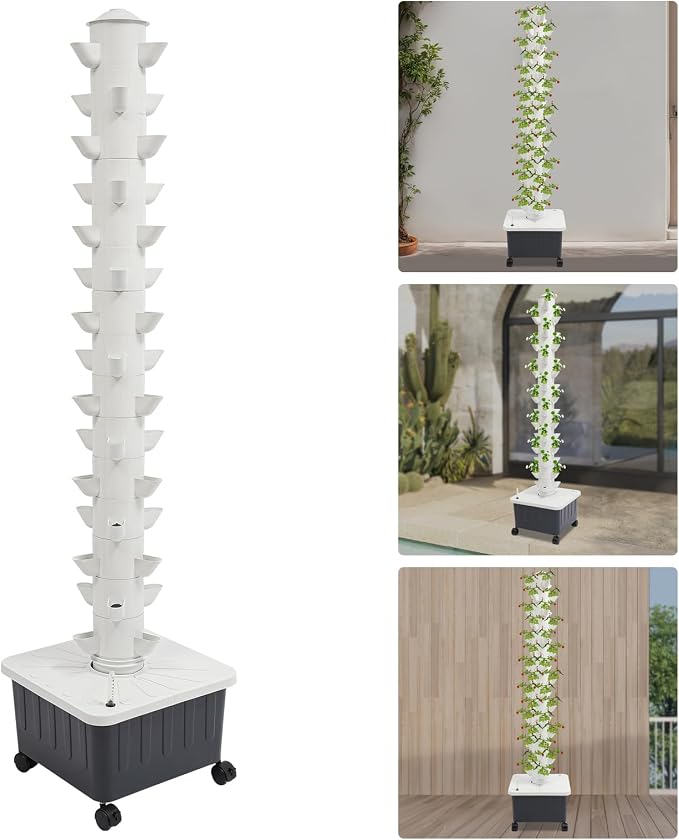 Hydroponic Tower, 7.93 Gal Water Tank 15 Layer 45 Holes Hydroponics Growing System Kit, for Growing Flowers, Vegetable, Strawberries, Lettuce