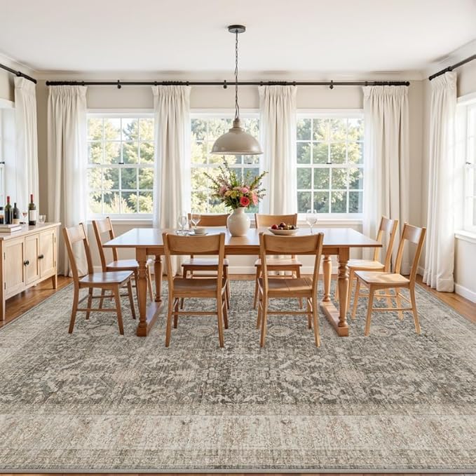 6x9 Area Rugs Living Room: Bedroom Washable Carpet Warm Taupe | Large Vintage Boho Indoor Decor Neutral Soft Nursery Farmhouse Dining Room Office Floor Non-Slip Low Pile Under Table Rug