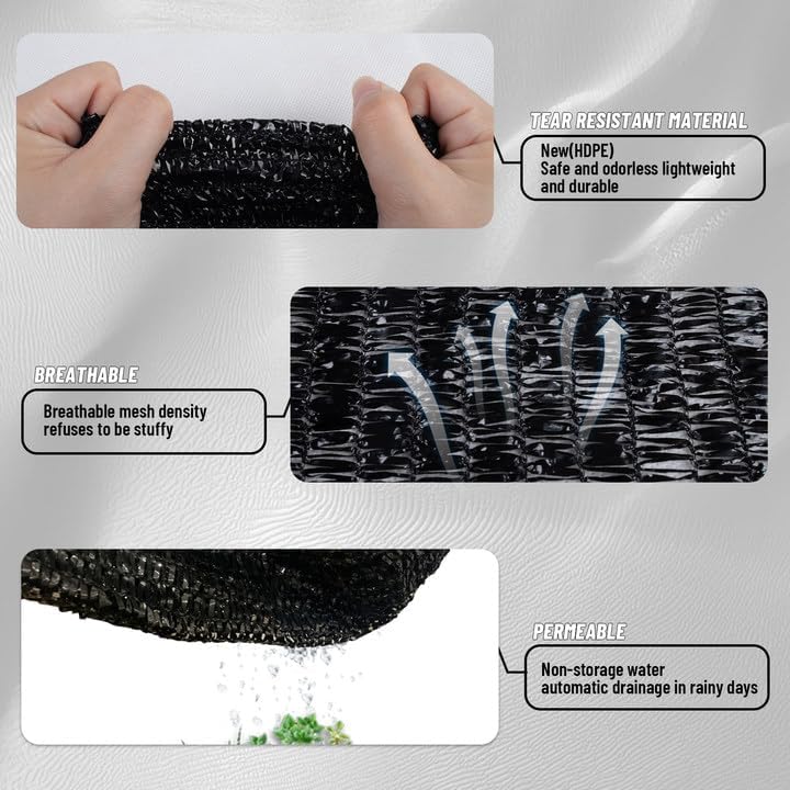 Sun Shade Cloth with Grommets for Garden, 70% 8x16ft, Black - Image 6