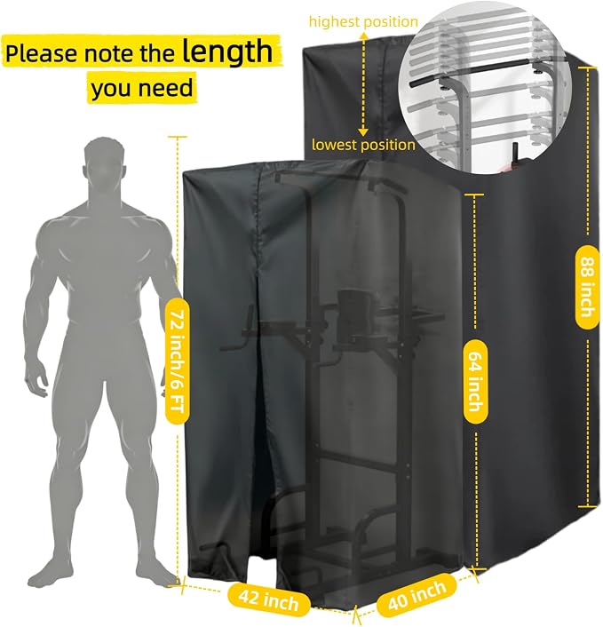 Pull Up Bar Station Cover for Power Tower Outdoor,Pullup Dip Station Cover | 42x40x88,Waterproof Dustproof Heavy Duty Oxford Fabric Cover with Zipper,for Free Standing Pull Up Bar at Highest Position