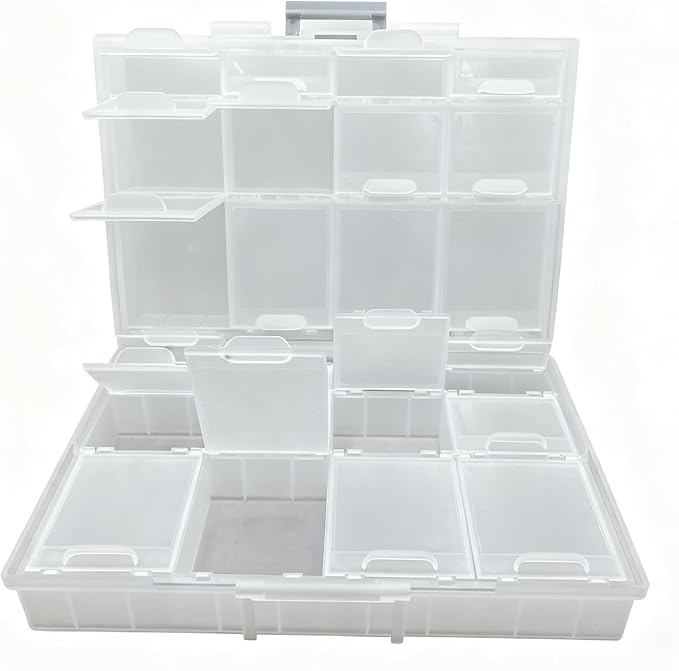 AideTek 4 units Half Transparent Multi-Purpose 24 Compartments Clear Organizer Case BOX-ALL-24 for sorted parts 3 sizes 24 Compartments with lid