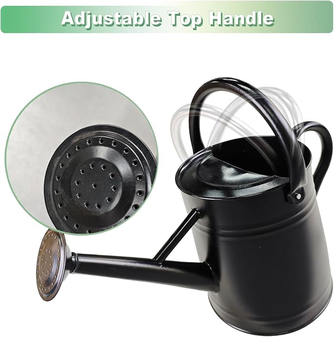 Watering Can for Outdoor&Indoor Plants,1 Gallon Metal Watering Can with with Removable Spout,Galvanized Steel Garden Flower Water Can Plant Watering Pot with 2 Handles,Black