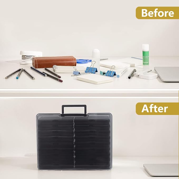 Photo Storage Box 5" x 7", 18 Inner Extra Large Photo Organizer Container, Plastic Craft Storage Box with Handle for Pictures Stickers Stamps Seeds