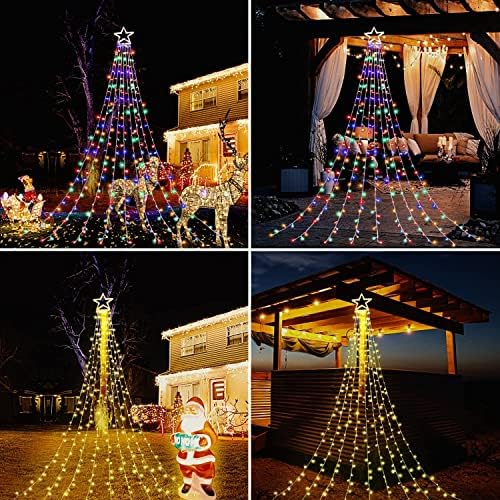Outdoor Christmas Decorations Star String Lights, 320 LED 11.5 ft Waterfall Tree Lights with 8 Lighting Modes Christmas Star Lights for Indoor Outdoor Yard Home Festival Party Xmas New Year Decor - Image 7