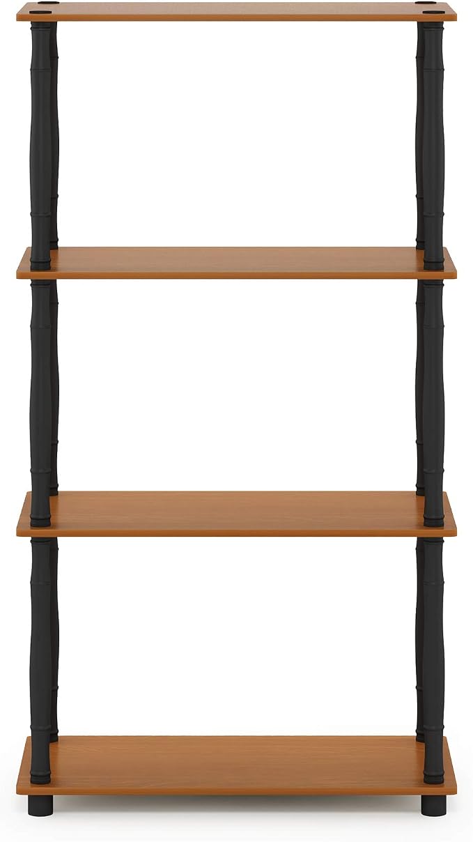 Furinno Turn-N-Tube 4-Tier Multipurpose Shelf Display Rack, Classic Tubes, Light Cherry/Black