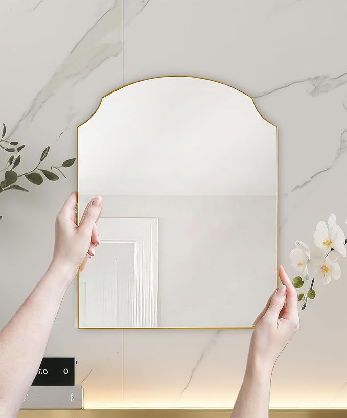 Gold Clipped Arch Wall Mirror 14" x18" - Vintage Hanging Mirror with Chain, Decorative Brass Mirror for Entryway, Bathroom, Bedroom&Living Room, Small Antique Gold Wall Mirror