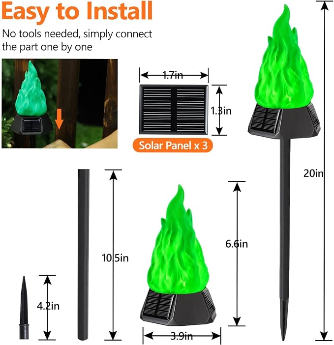 Toodour Solar Outdoor Torch Lights with Flickering Flame, 4 Pack Solar Pathway Decorative Lights, Waterproof LED Flame Torches for Outdoor Camping Garden Landscape Patio Path Yard Decorations - Green