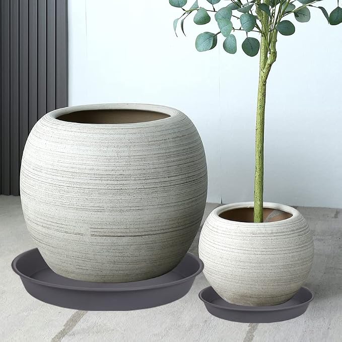 3 Pack of 20 22 inch Plant Saucer (19.2 Inch Base), 3.6" Depth Tray, Large Deep Garden Plastic Flower Planter Plant Trays for Indoors Outdoor Bath Bath (22", Gray)