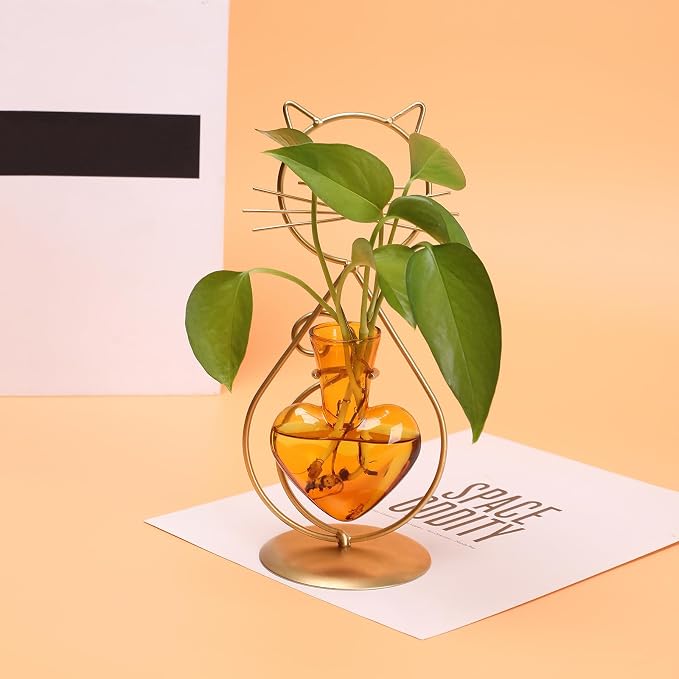 Plant Terrarium Plant Propagation Station Cat Lover Gifts for Women | Plant Lovers Home Office Decor Cat Desk Accessories