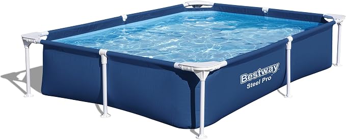 Bestway Steel Pro 87 Inch x 59 Inch x 17 Inch Rectangular Metal Frame Above Ground Outdoor Backyard Swimming Pool, Blue (Pool Only)