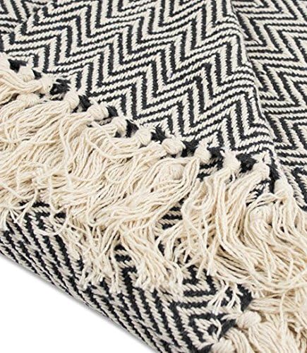 DII Chevron Throw Collection Handloomed Cotton, 50x60, Black (Pack of 12)