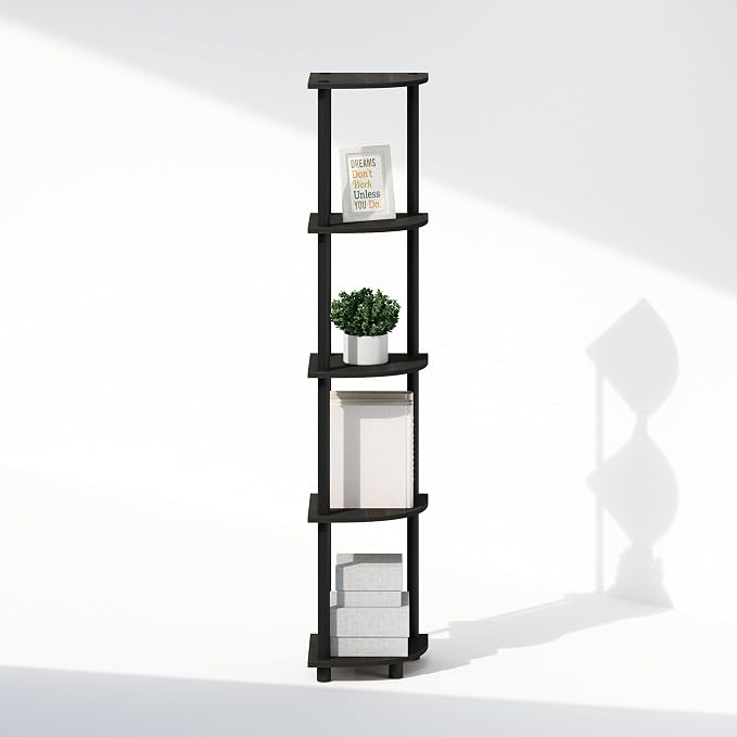 Furinno Turn-N-Tube Storage Shelves, 5-Tier Book Shelf, Corner Shelf, Toolless Open Shelves, for Organization and Storage, Living Room, Home Office, Hallway, Bedroom, Espresso