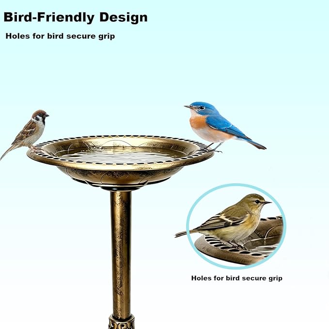 Outdoor Antique Bird Bath Polyresin Lightweight Garden Birdbath for Outside Weather-Resistant Bird Baths (Copper)