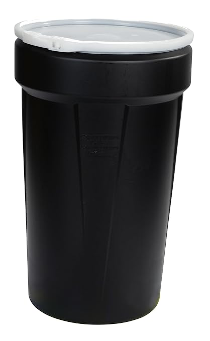 Eagle 55 Gallon Plastic Drum with Lid, Plastic Lever-Lock, 39.1"x23.8", Open Head Lab Pack Drum Made of Durable, Lightweight HDPE, Withstands Weather and Chemicals, Made in USA, Black, 1655BLK