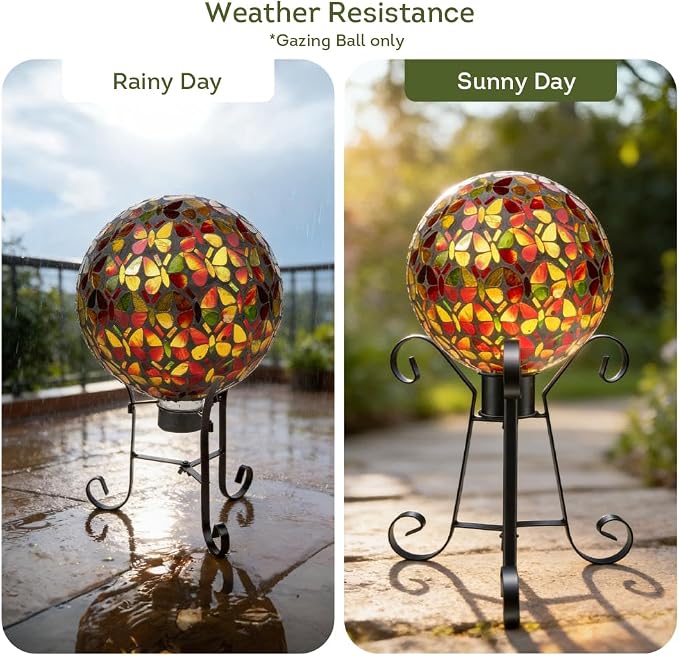 Lily's Home Colorful Mosaic Glass Gazing Ball, Designed with a Stunning Holographic Petal Mosaic Pattern to Bring Color to Any Home and Garden, Butterflies (10" Diameter)