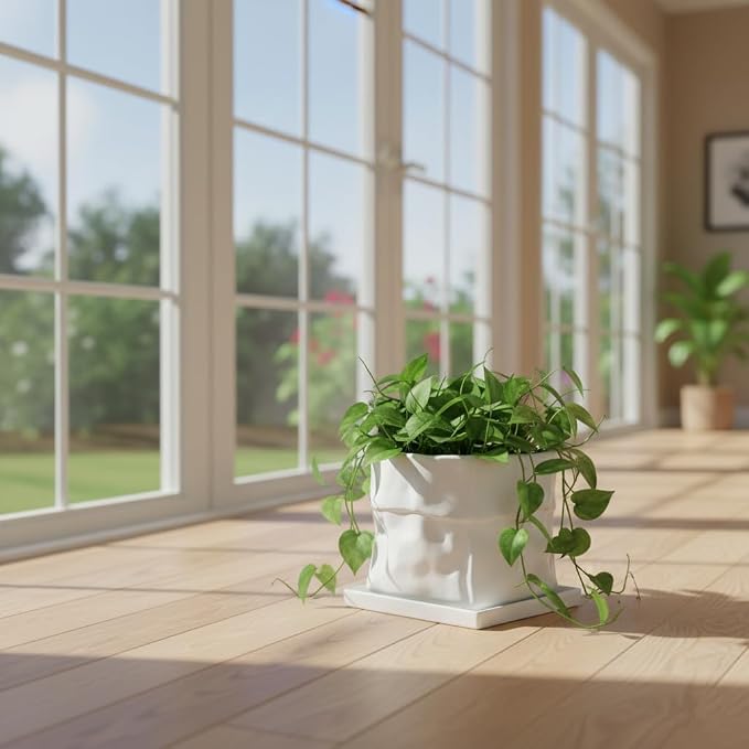 Nihow Ceramic Plant Pot: 8 Inch Planter with Drainage Hole & Square Saucer for Herbs/Plants, Bag Shape Design Flower Pot for Indoor & Outdoor Garden Decor - White | Bag Shape Design,Indoor & Outdoor,Living room/Office/Bedroom/Windowsill/Tabletop,Plant ...