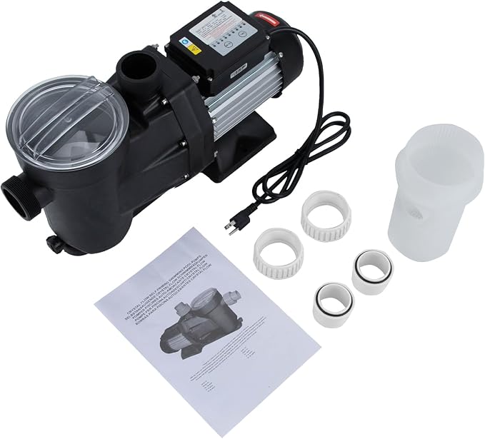 Pool Pump 1.5 HP with 24H Timer, 52.49 ft Lift Quiet Single Voltage Pool Pump 422.68 qt/min Max Flow Overheat Protection, PP Body 24H Timer for Home or Small Commercial Pool Use (Style 3)