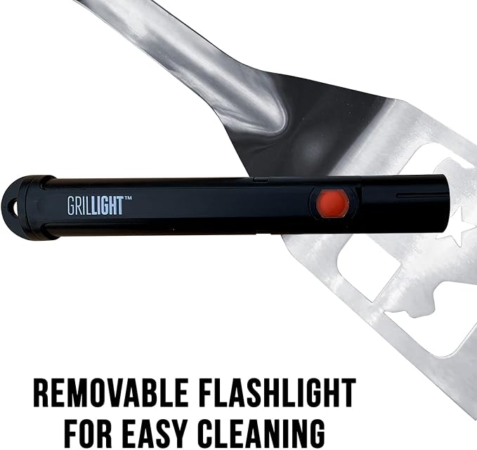 GRILL LIGHT Stainless Steel Lone Star Texas BBQ Grilling Spatula Turner with LED Flashlight - Thick Restaurant Grade Steel - Waterproof & Dishwasher Safe - Grill in the Dark